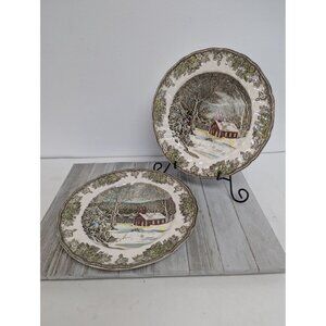 Vintage Johnson Brothers Friendly Village Set of 2 Dinner Plates 9 1/2"